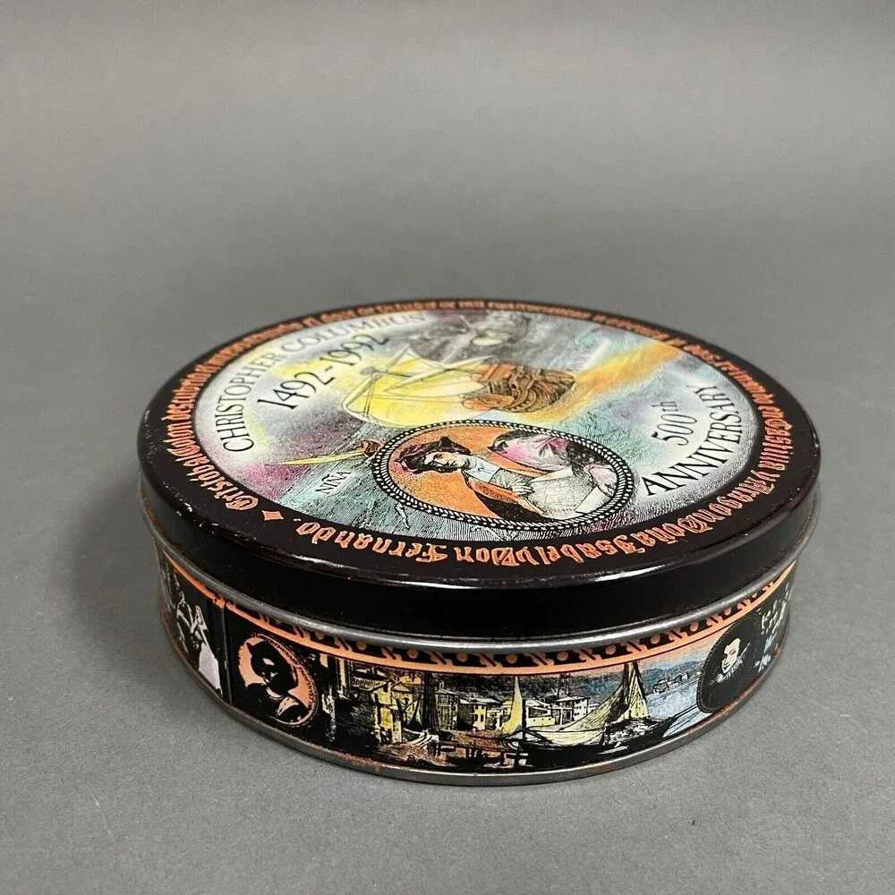 Christopher‎ Columbus 500th Anniversary Round Empty Tin Can 6 1/2